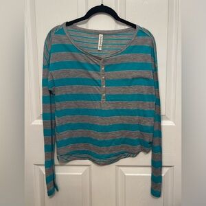 Aeropostale Turquoise and Gray Striped Long Sleeve Crop Top